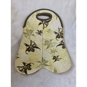 Built NY Neoprene Double Wine Bottle Tote Insulated Floral Orchid Yellow Brown